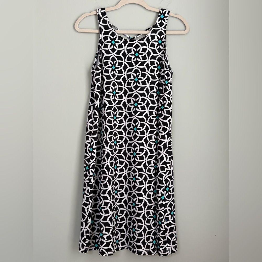 Banana Boat UPF 50 Black White Turquoise Geometric Swim Coverup Dress, Sz Medium